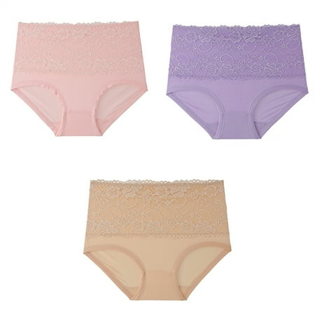 

3 Pack Women Lace Panties Underwear High Waist Seamless Breathable Briefs Underwear Full Coverage Briefs Plus Size