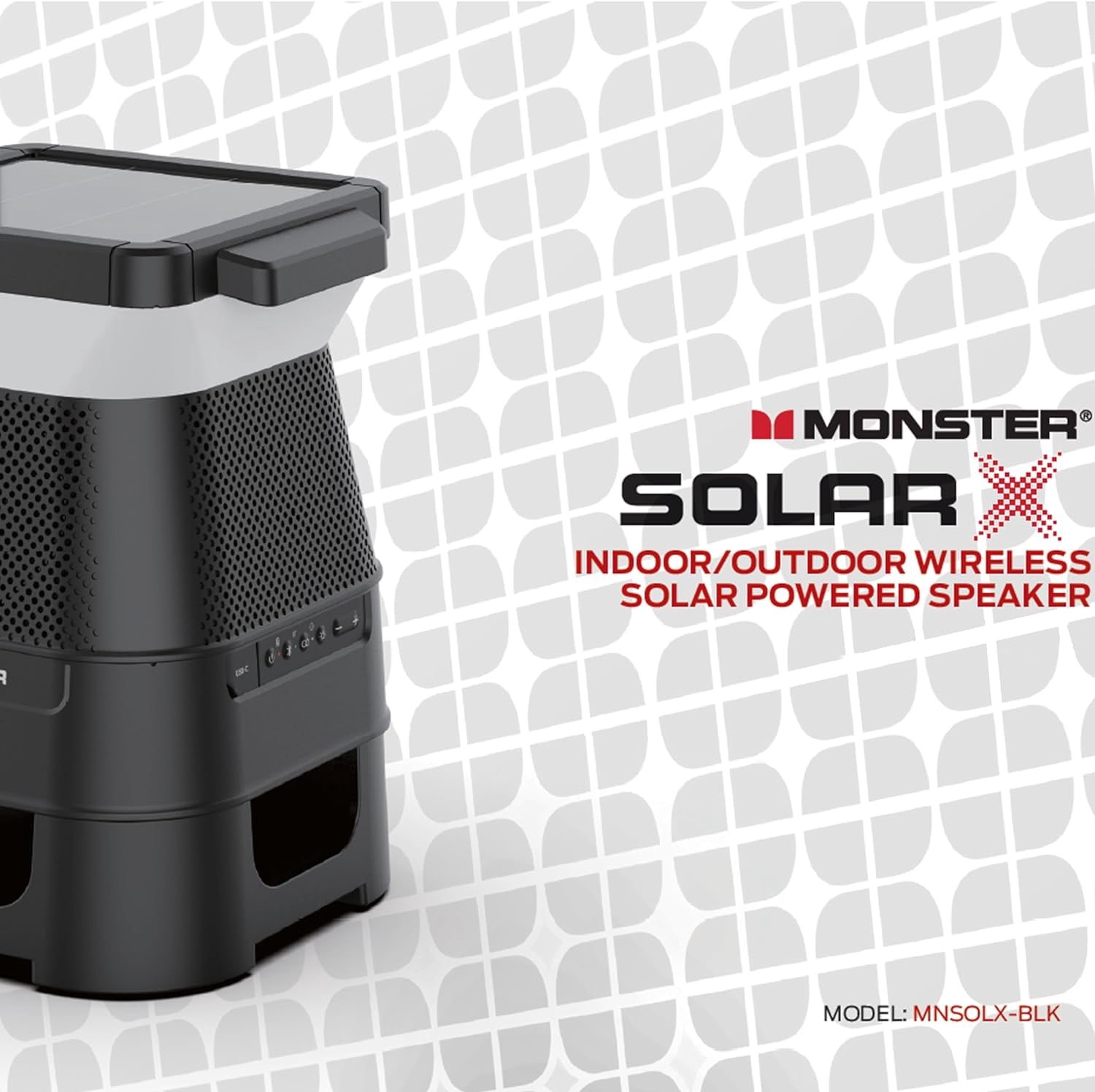 Monster Solar X Solar Powered LED Lighting Waterproof Wireless Bluetooth Portable Speaker, Black, MNSOLX-BLK
