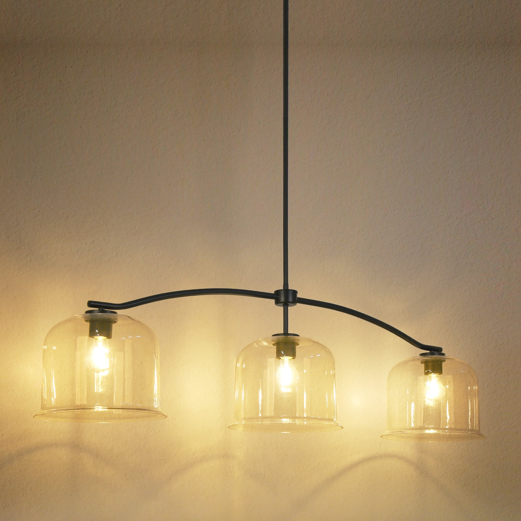 LNC Morrisave 3 -Light 55.9-in Matte Black with Clear Glass Farmhouse Clear glass Cage Bell Large Hanging Pendant Light