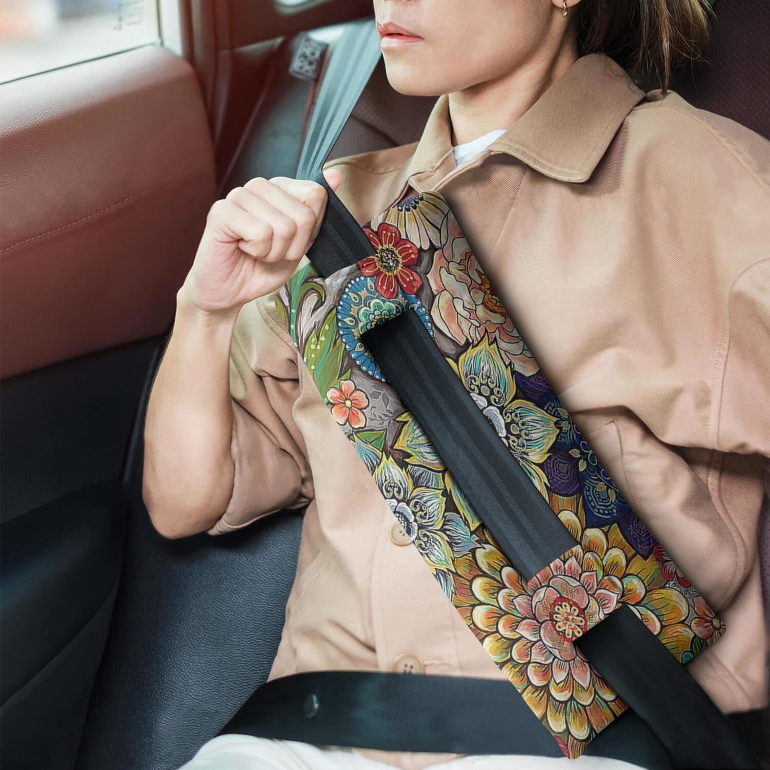 Post Surgery Recovery Pillow Adjustable Seatbelt Cushion for Mastectomy & Abdominal Surgeries, Lightweight & Shock-Absorbing (Tribal Pattern)