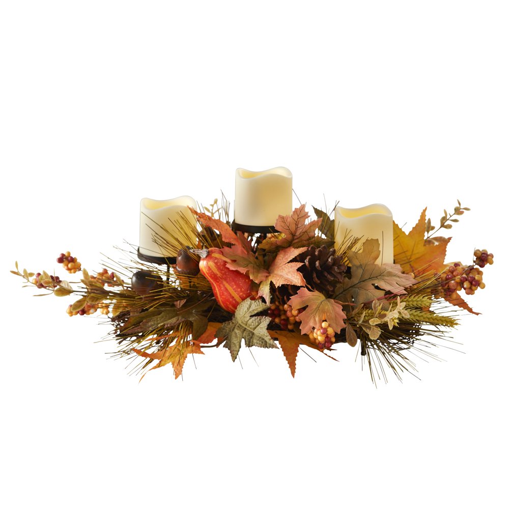 BrylaneHome Harvest Centerpiece Candle Holder, Multi Orange Walmart