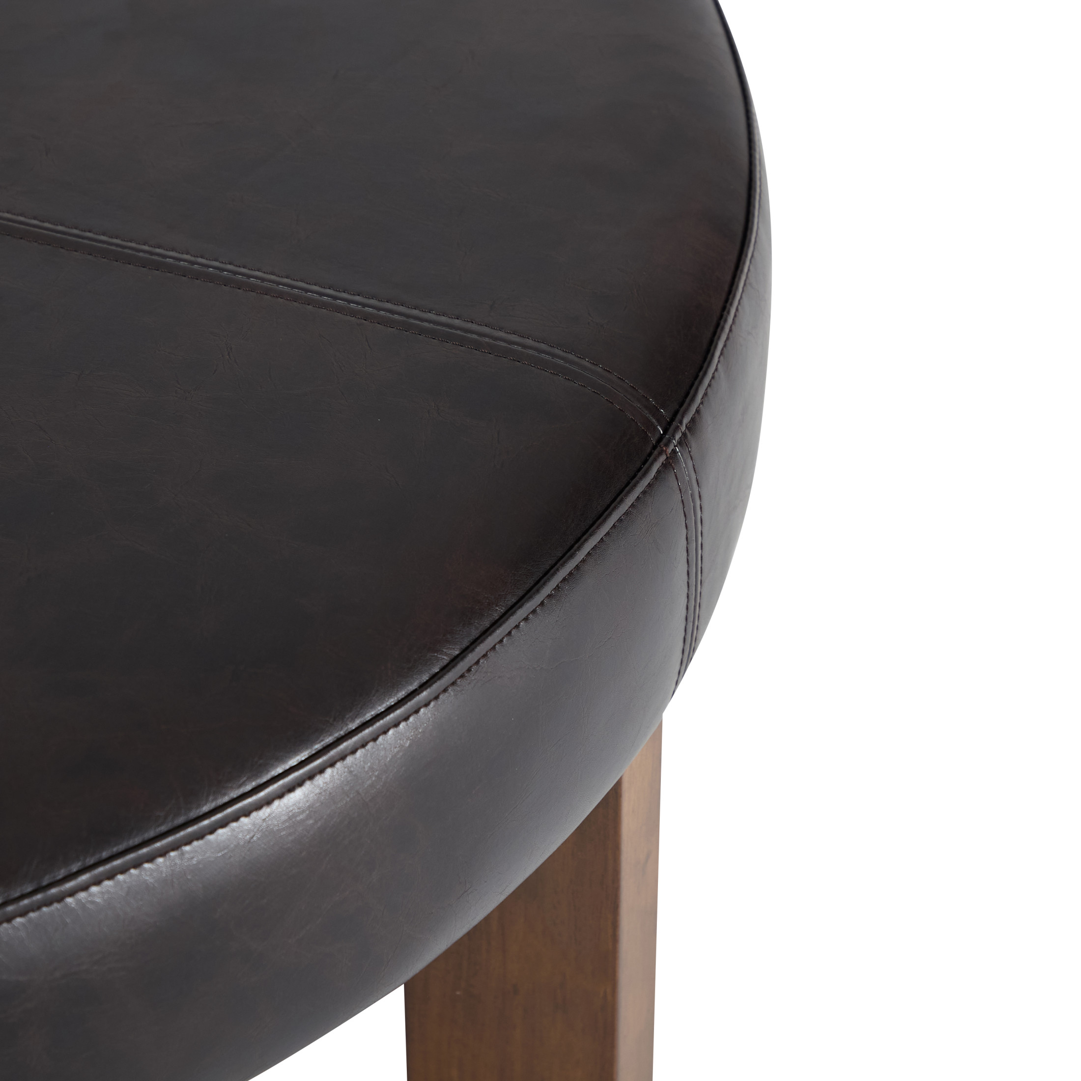 Christopher Knight Home 35" Round PU Leather Ottoman Coffee Table, Tufted Footrest with Wooden Base, Dark Brown