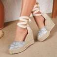 thumbnail image 3 of Rokment Womens Crochet Espadrilles Wedge Sandals 2026 Boho Beach Closed Toe Platform Chunky Heeled Strappy Dressy Shoes for Summer Fall Silver Size 7, 3 of 6