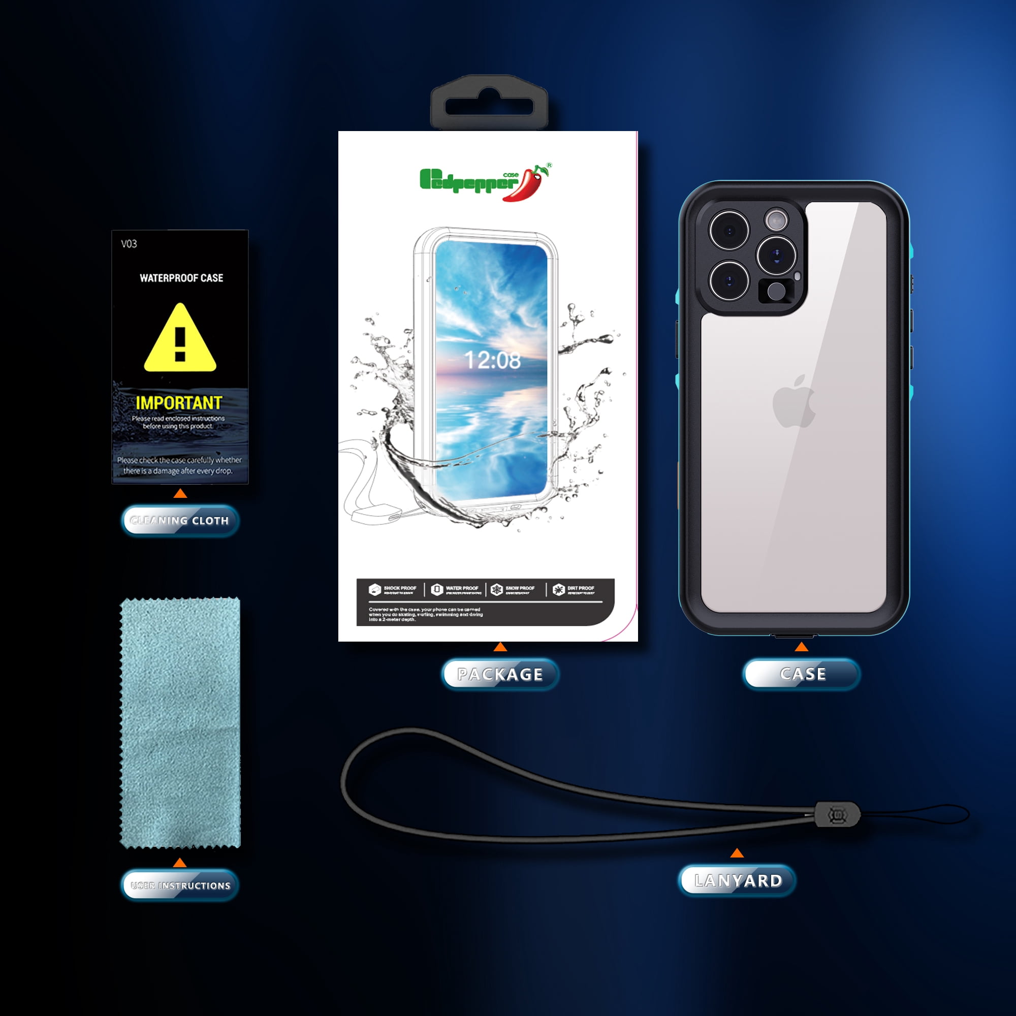 Dteck for iPhone 16 Pro Max Case with Camera Control Button, Waterproof with Built-in Screen Protector Military Grade Shockproof Dustproof Full Body Protective Phone Case for iPhone 16 Pro Max,Blue