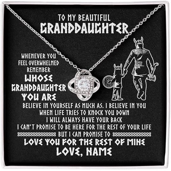 To My Granddaughter Necklace from Grandfather with Message Card and Gift Box, Jewelry for Women, Birthday Gift for Granddaughter from Grandpa, Love Knot Necklace for Her