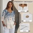thumbnail image 6 of Xoenoiee Blue Willow Leaf Print Womens Cotton Linen Button Down Shirts 3/4 Sleeve Casual Loose Fit V Neck Breathable Summer Spring Blouses Top, Size 3XL, 6 of 7
