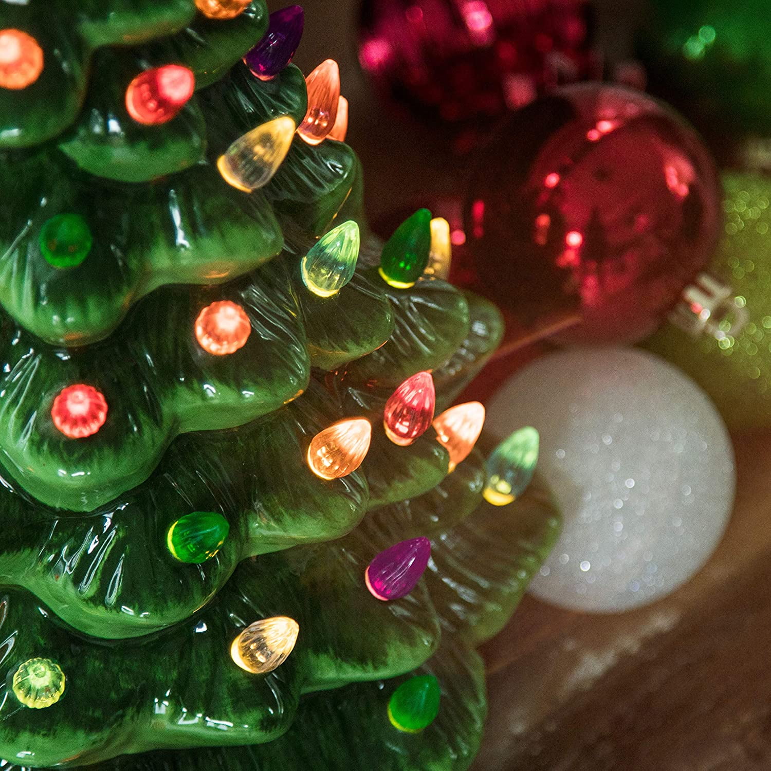 15-Inch Animated Ceramic LED Light Up Christmas Tree Figurine w/ Rotat -  One Holiday Way