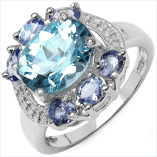 Bonyak Jewelry - Genuine Oval Blue Topaz and Tanzanite Ring in Sterling ...