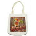 thumbnail image 1 of Ethnic Tote Bag, Folkloric Image with Traditional Russian Dols and Floral Bird Ornament on Wooden, Cloth Linen Reusable Bag for Shopping Books Beach and More, 16.5" X 14", Cream, by Ambesonne, 1 of 2