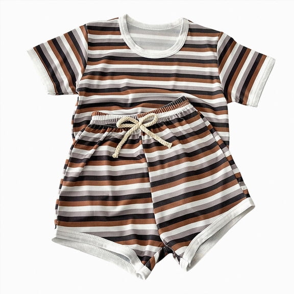 Leey-World Boys Shorts Pajama Set Soft Cool Short Summer Pjs Sleepers for Birthday 6 9 12 18 24 Months short Sleeve Sleepwear with Pockets(Coffee,6-12 Months)