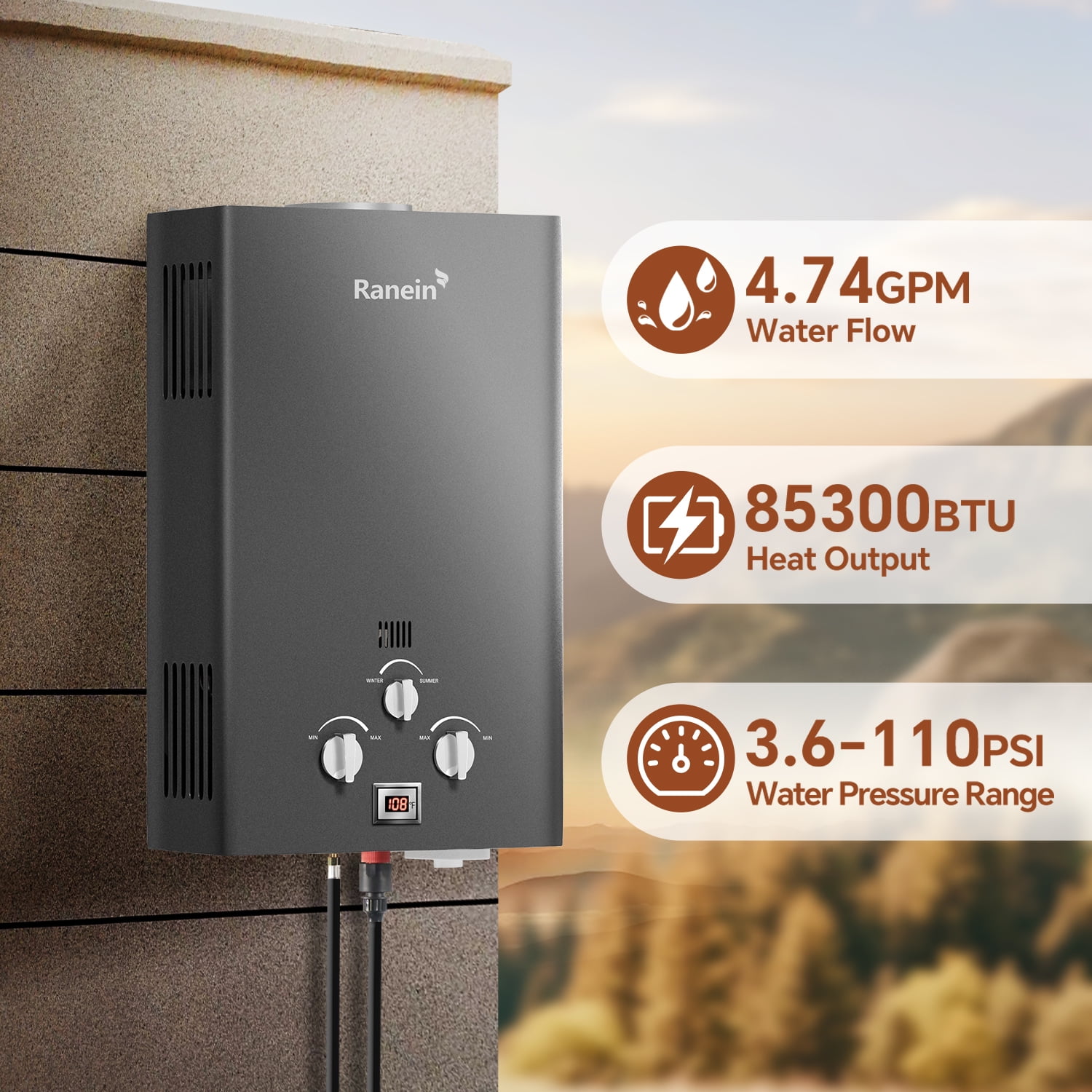 Portable Water Heater 18L Outdoor Tankless Water Heater Instant Gas Propane Hot Water Heater with Handle for RV Camping Trips Cabins Barns