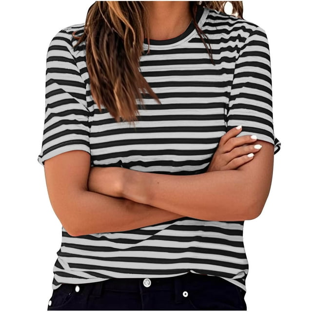 Liquidation! Hauts Grande Taille pour Femmes, Blouse à Manches Courtes d'Été pour Femmes, Mode Décontractée Confortable Imprimée à Manches Courtes Col Rond T-Shirt