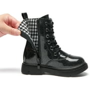 kkdom Boys Girls Kids Combat Boots Unisex Black 9 Toddler