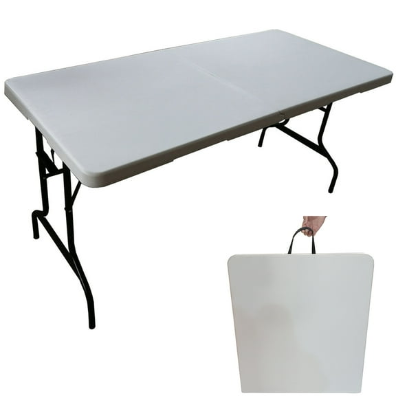 INTBUYING Portable Folding Table Rectangle Dining Table White 59inch
