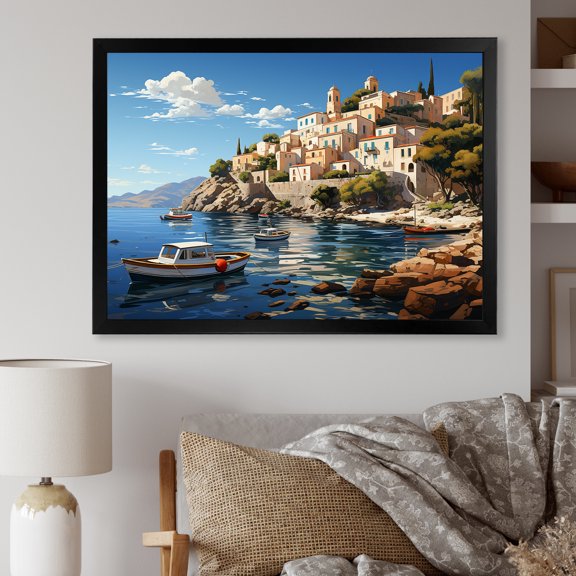 Designart "Coastal Dream Capri, Italy Landscape II" Landscapes Framed Wall Art Decor - Global Blue Landscape Italy Living Room Framed Canvas Art