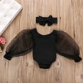 thumbnail image 2 of LNMQLPDBS Girls' Clothing Sets Puff Long Sleeve with Mesh Solid Color Crewneck Romper Bodysuit + Bow Headban 2pcs Outfits Baby Girl Clothes 9-12 Months Thin Breathable Summer Clothes, 2 of 6