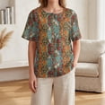 thumbnail image 5 of JULMCOMO Cotton Linen T Shirts for Women Floral Print Short Sleeve Casual Henley Shirts Baggy Comfy Summer Tops with Chest Pocket Wine 3XL, 5 of 9