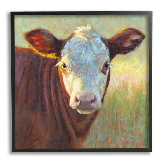 Brown Rural Wildlife Cattle Animals & Insects Painting Black Framed Art Print Wall Art