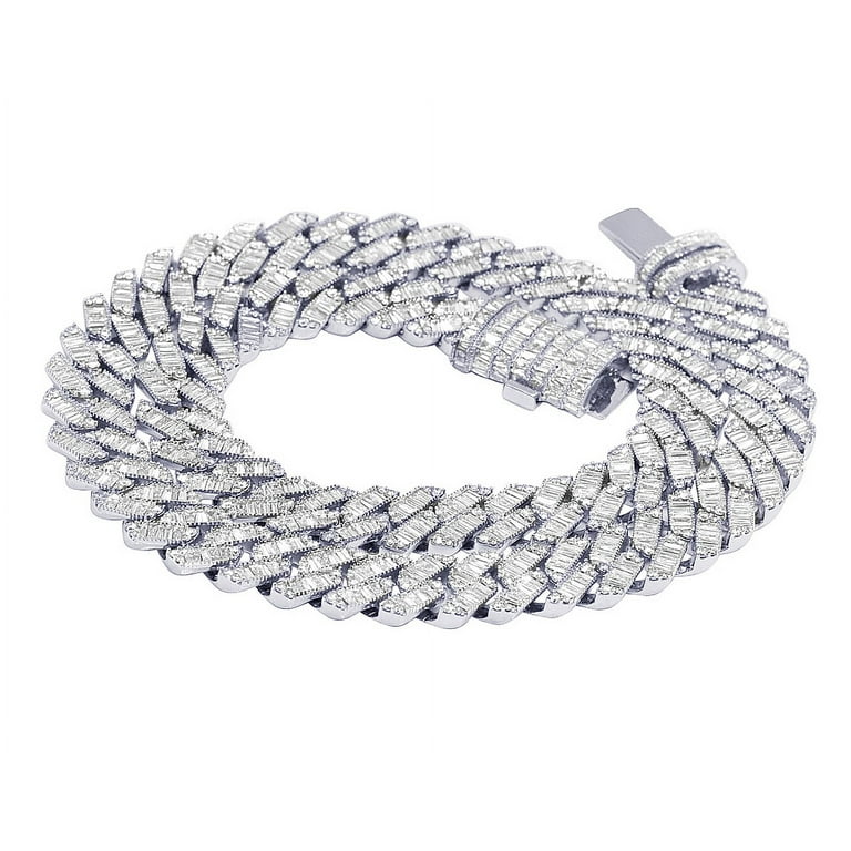 10K White Gold Baguette 28.2CT Diamond Glass Cuban Chain 18 21 12MM 21