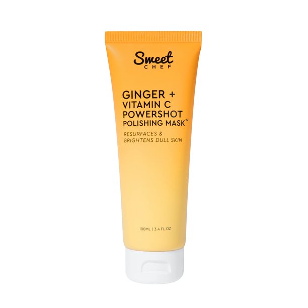 Mascarilla pulidora Sweet Chef Ginger + vitamina C Powershot – Mascarilla facial iluminadora para manchas oscuras y tono de piel desigual + polvos de arroz de maca y exfoliante facial AHA y mascarilla
