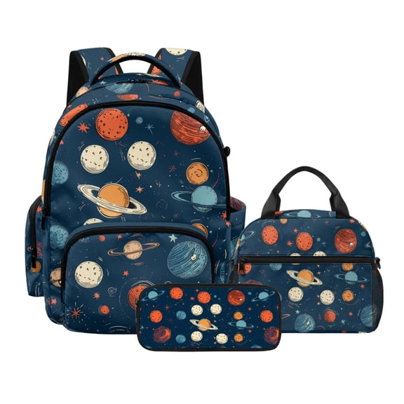 Kuiaobaty Planet Stars Print Backpack Set of Kids Boys Girls Lightweight Backpack and Lunch Bag with Adjustable Strap Multi Pockets Bookbag with Pencil Case for School Travel