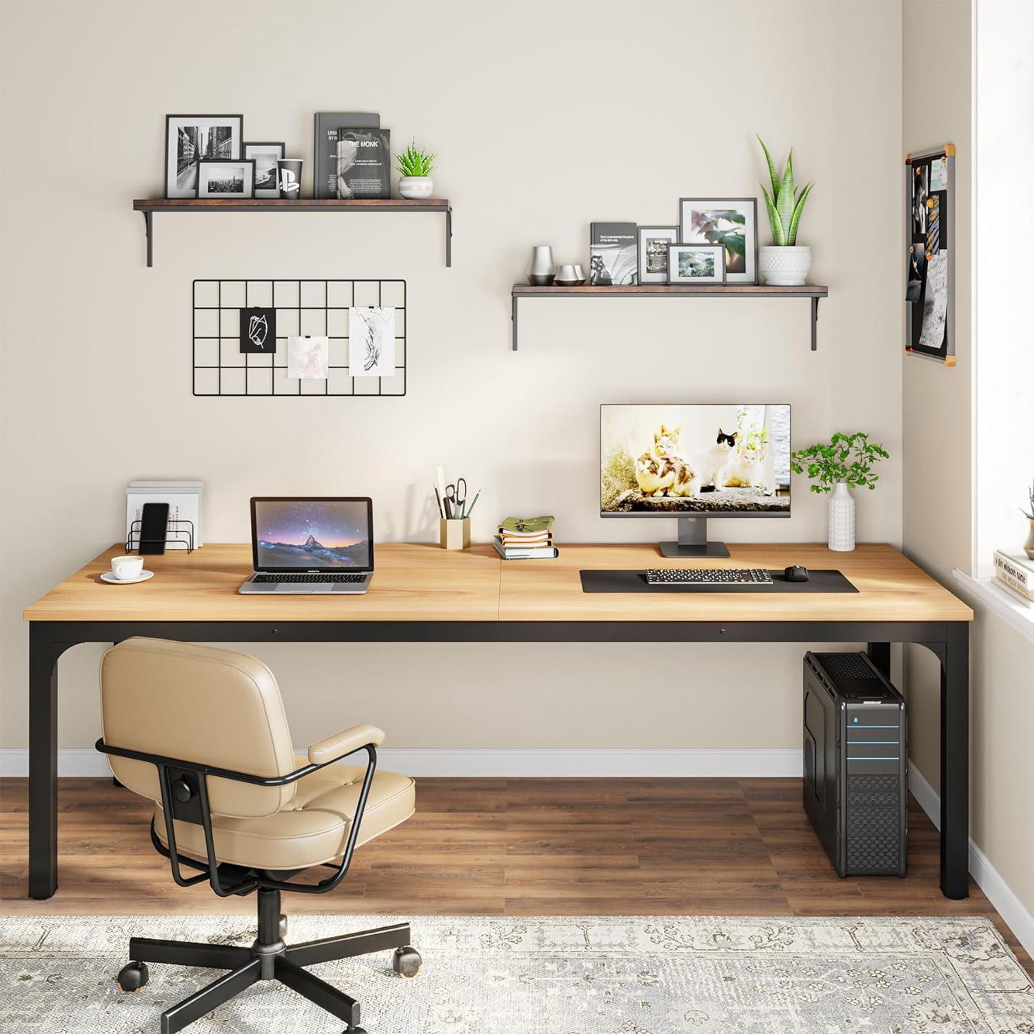 Tribesigns Collection Industrial Tow Person Workstation Adjustable Desk, Black