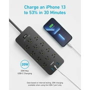 Anker Power Strip Surge Protector (2100J), 12 Outlets with 2 USB A and 1 USB C Port for Multiple Devices, 5ft Extension Cord, 20W Power Delivery Charging for Home, Office, Dorm Essential, TUV Listed