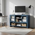 thumbnail image 3 of 53" Kitchen Buffet Sideboard Cabinet - Coffee Bar Table with 2 Glass Doors and 3 Shelves, Modern Storage Cabinet for Living Room, Entryway, Dining Room, Blue, 3 of 7