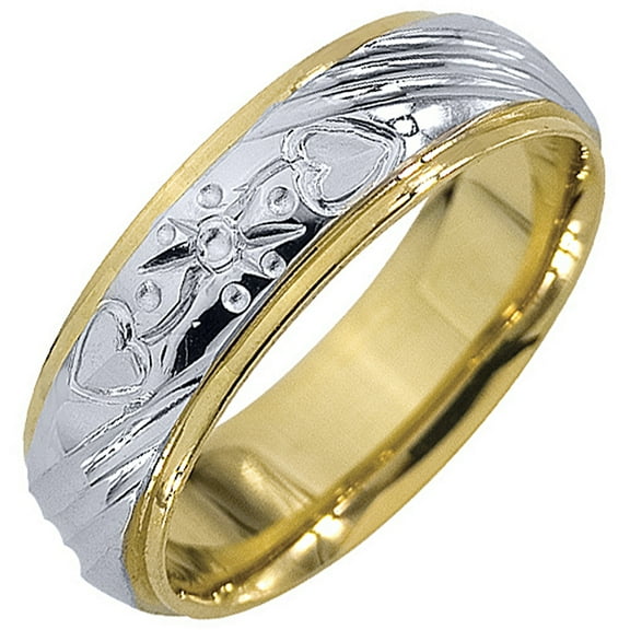 14K Two-Tone Gold Mens Wedding Band 6mm High Gloss Comfort Fit