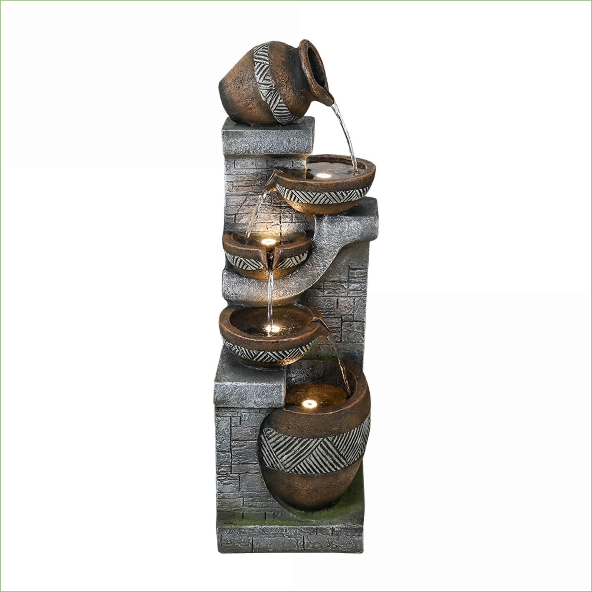Fountains 42.5" 5-Tier Modern Waterfall Fountain, Indoor Outdoor Garden Patio Use, Weather Resistant | Resin | Tiered