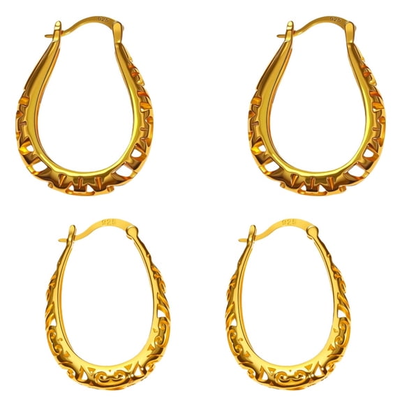 Gold Plating Hoop Earrings for Women,Hollow Oval Hoop Earrings Hypoallergenic U Shaped Hoops Earring for Jewelry Gifts