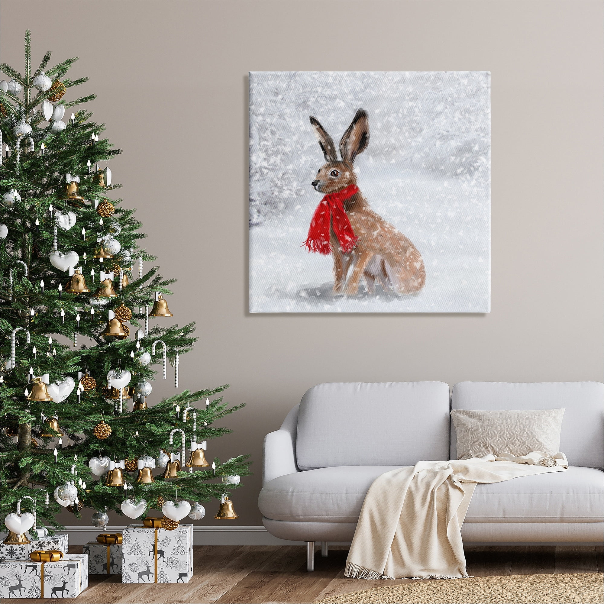 Stupell Industries Winter Rabbit Scarf Landscape Holiday Painting Gallery Wrapped Canvas Print Wall Art