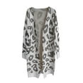 thumbnail image 4 of Fesfesfes Women Sweaters Long Sleeve Long Cardigan Leopard Printed Robe Tops Ladies Coats Blouse Tops with Pocket, 4 of 5