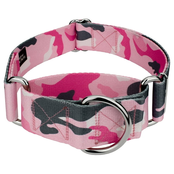 Country Brook Petz® 1 1/2 inch Pink and Grey Camo Martingale Dog Collar, Extra Large