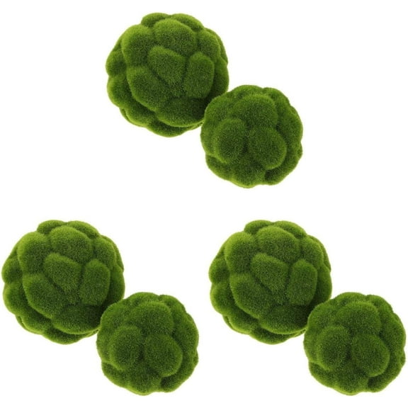 6pcs Green Moss Balls, Decorative for Centerpiece Bowls, Simulated Plant Ornaments for Garden Wedding Party Decoration (3.9in/4.7in)