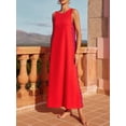 thumbnail image 4 of Yunliwuli Women's Midi Tank Dress Loose Side Ric Rac Split Round Neck Sleeveless Casual Dress for Summer, 4 of 7