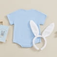 thumbnail image 4 of Okbabeha Newborn Baby Boy Girl Easter Outfit Fuzzy Embroidered Romper Short Sleeve Bodysuit Jumpsuit with Bunny Ears Headband, 4 of 9