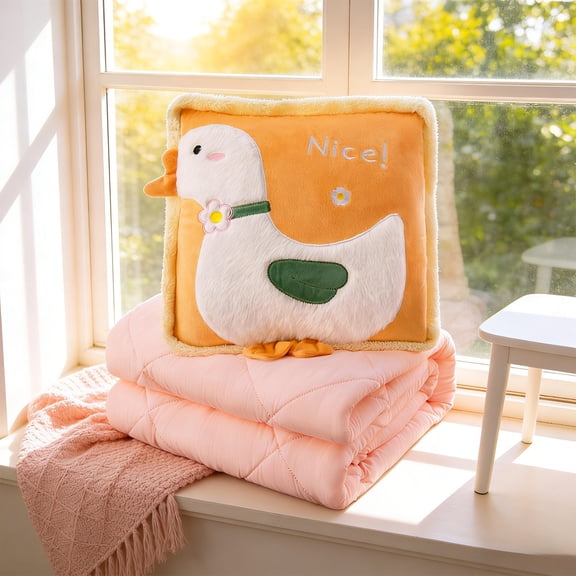 Cute 2-in-1 Convertible Pillow Blanket, Multifunctional Cozy Cushion for Home Office and Car, Soft Plush Throw Pillow, 16 Inch, For Living Room Bedroom and Outdoor Adventures