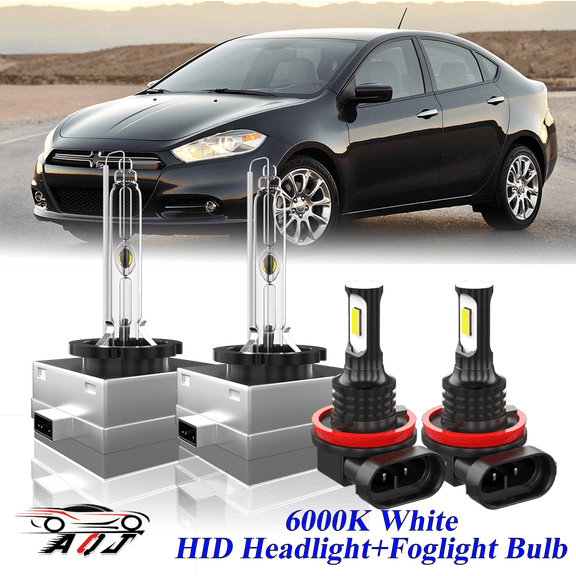 For Dodge Dart 2013 2014 2015 2016 White Front HID Headlight High-Low LED Fog Light Bulbs