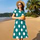 thumbnail image 4 of Fotbe Teal And White Polka Dot Vestido Largo de Moda para Mujer, Vestido Tipo Camiseta con Manga Corta y Estilo Casual a Rayas y Bloques de Color, 4 of 6