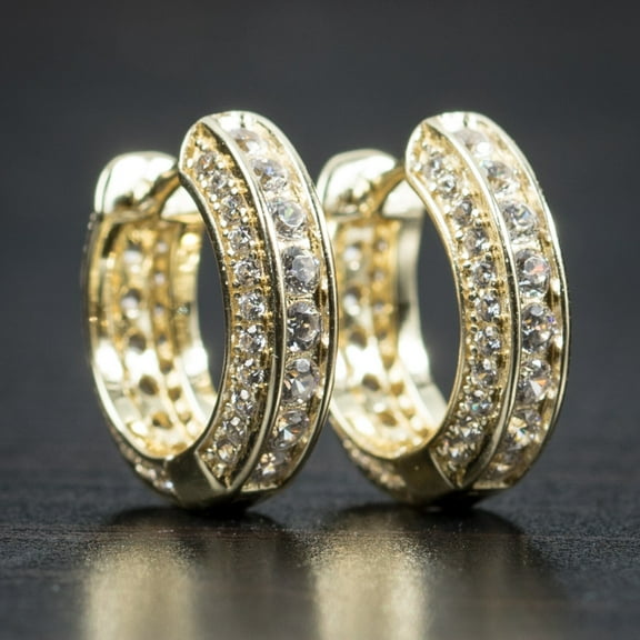 Divine Creation 1.35 Ct Round Cut Diamond Cluster Clip On Mens Hoop Earrings 14K Yellow Gold Plated 925 Sterling Silver