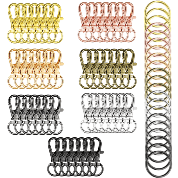 Swivel Clasps Lanyard Clips Snap Hook Metal Lobster Claw Clasp,Set of 100(50 Lanyard Snap Hooks with 50 Key Chain Rings)