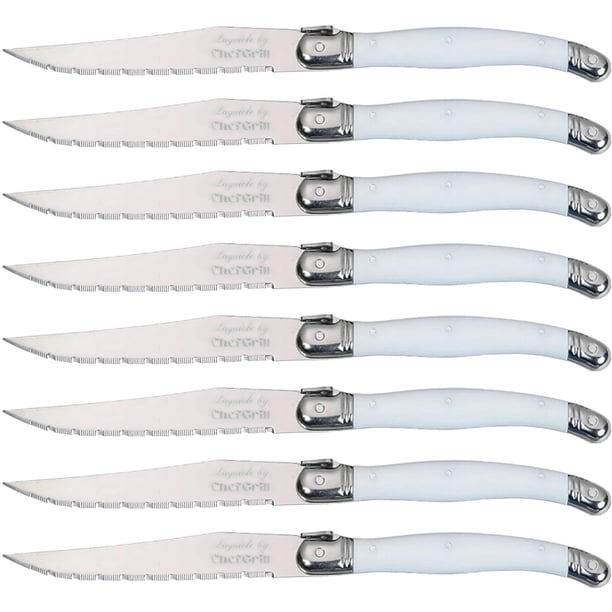 Cuchillo Afilado para Carnes LaguioleWhite 8Pzas 23 cm Blanco Acero Inoxidable Cuchillo para carne.