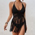 thumbnail image 2 of JIAYUE Women's Swimwear Cover-Ups Solid Color Halter Neck Slim Lace Up Hollow Backless Lightweight Sleeveless Summer Comfort Tassel Bikini Outerwear Beach Swimsuit Cover Up Tops, 2 of 9