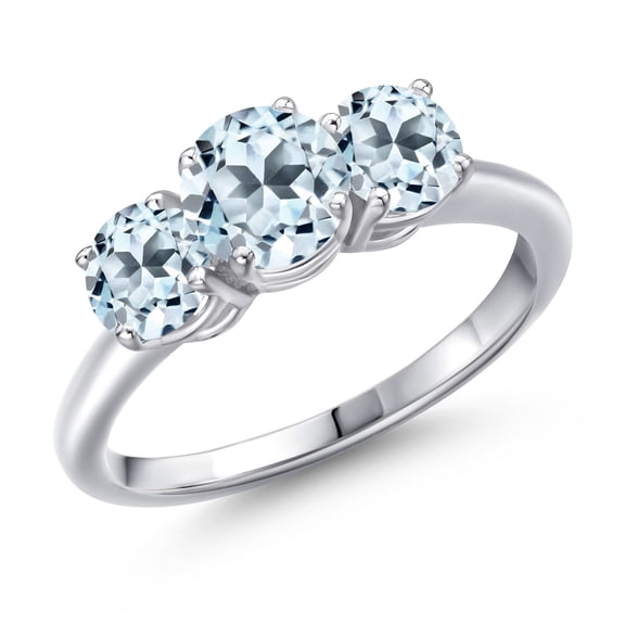 Gem Stone King 925 Sterling Silver Sky Blue Topaz Engagement Ring for Women | 2.40 Cttw | Round 6MM | Gemstone November Birthstone | Size 5