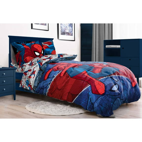 Jay Franco Burst Full 5-Piece, Spider-Man Blue Comforter Bedding Sets, Full