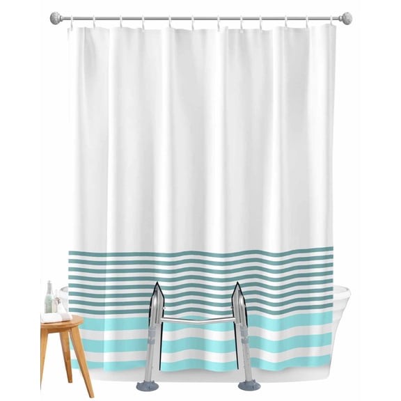 Split Shower Curtain for Transfer Bench, Blue Striped Fabric Shower Curtains for Bathroom, Modern Farmhouse Stripes Tub Sliding Transfer Bench Waterproof Bath Curtains 72"x72"