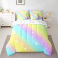 thumbnail image 3 of Manfei Colorful Fairy Tale 7-Piece Bedding Comforter Set,Rainbow Lines Striped King Bedding Sets,Gradinert Blue Yellow Pink Bed Sheets For Girl Teens,Ultra Soft Home Decor Reversible, 3 of 9