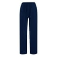 thumbnail image 3 of AJTQTH Lounge Pants for Women Imitation Cotton Plus Size Solid Casual Pants Drawstring Wide-Leg Straight Loose Trousers Dark Blue M, 3 of 7