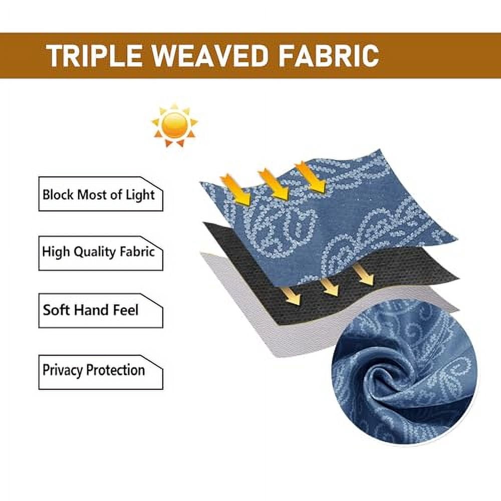 Hiasan Back Tab Ombre Blackout Curtains for Bedroom - 63 inches Long Damask Design Thermal Insulted Tieable Window Drapes Light Blackout Curtains for Dining Room, 2 Panels, W52 x L 63, Navy Blue
